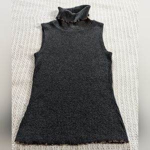 VTG 90's Y2K Women's Medium Gray Knit Turtleneck Sleeveless Tank Top Curly Hem